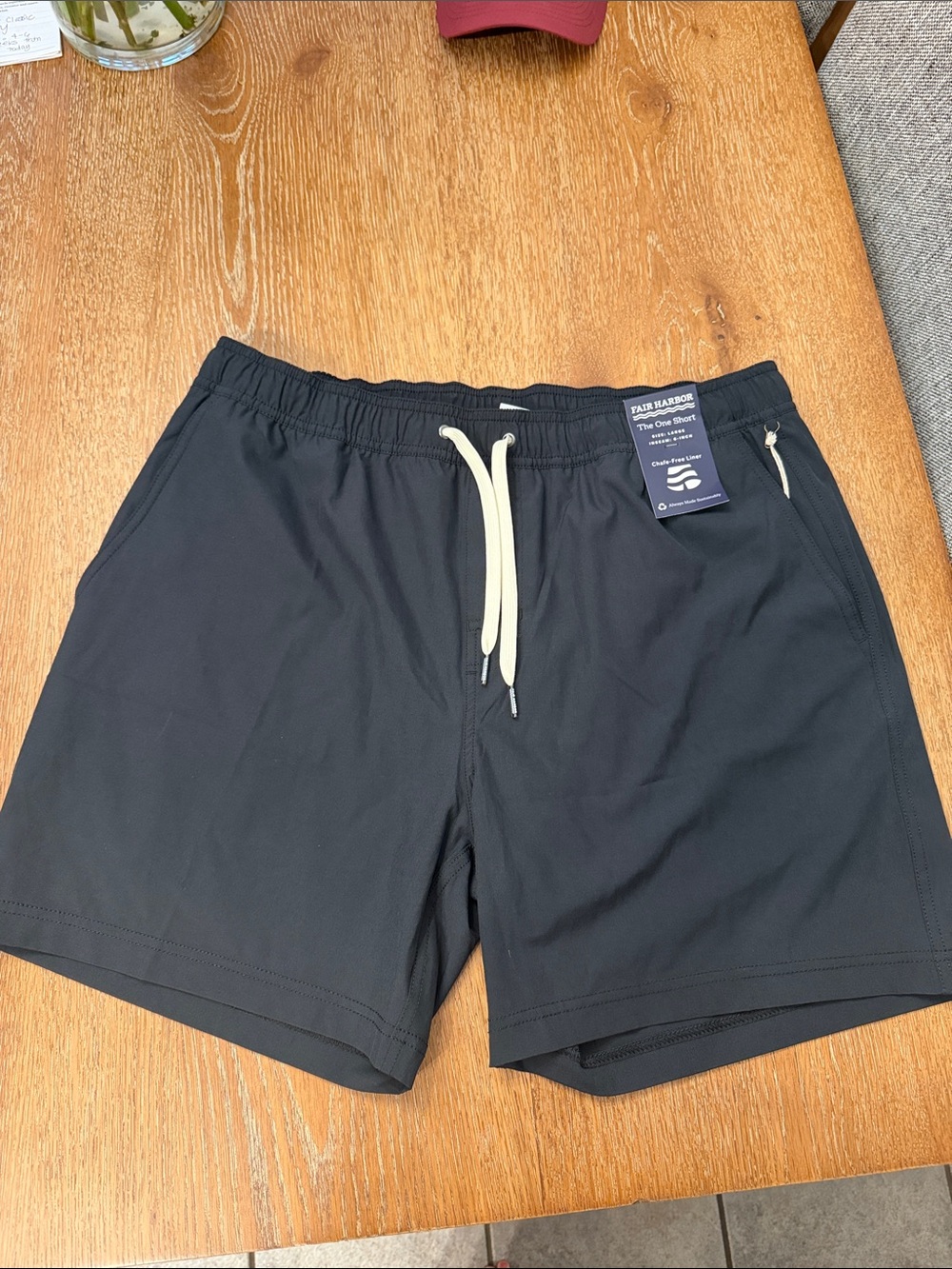 NWT Fair Harbor Black Swim Shorts with Cream Drawstring Accent